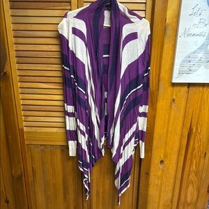 Lane Bryant Purple and White Long Cardigan Sweater
